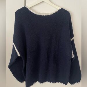 Women's Navy Crew Sweater with White Trim